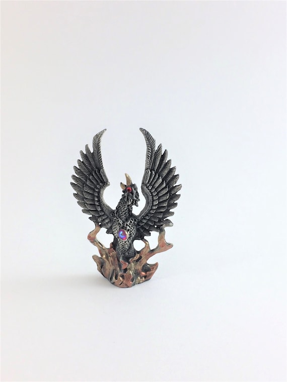 Pewter PHOENIX Rising from Flames with Red Crystal Accents