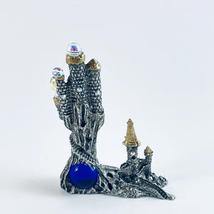 Pewter Double Castles with Aurora-Borealis Crystal Prism and Other Crystals
