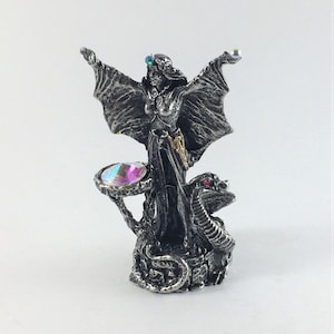 Pewter Enchanted Sorceress with Dragon and Crystals