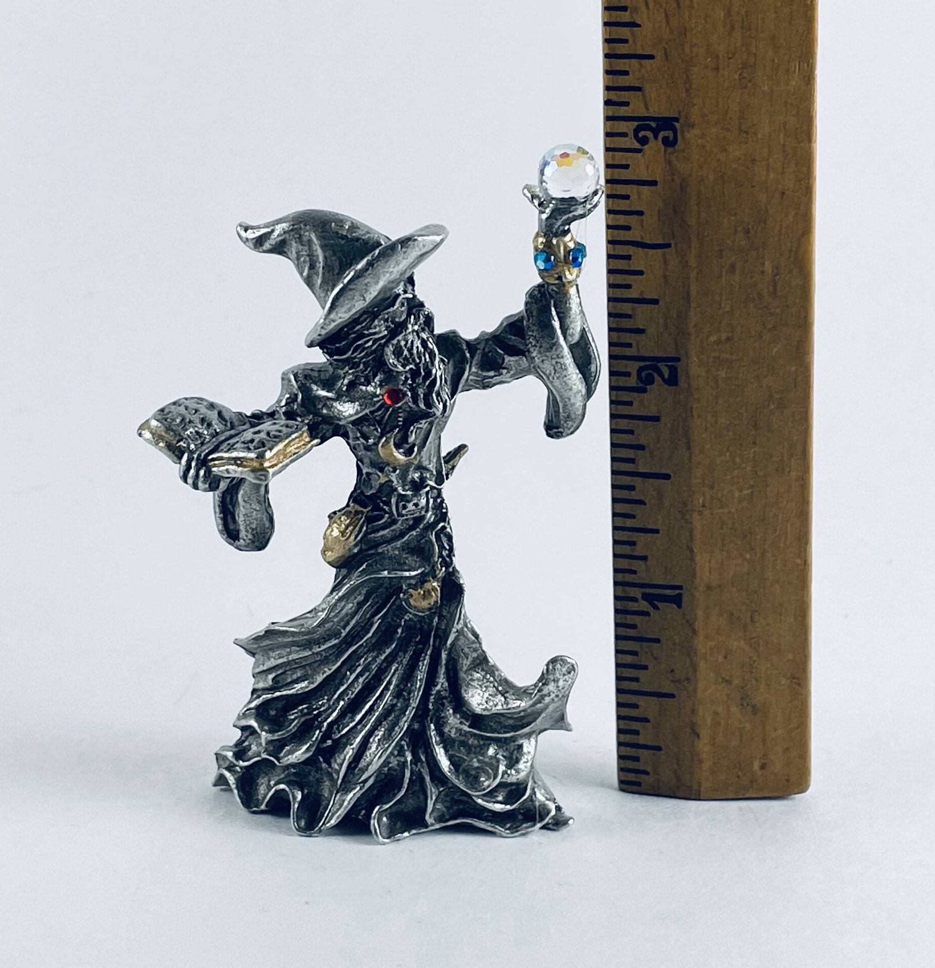 Pewter Wizard With Book and Magical Crystal Ball - Etsy