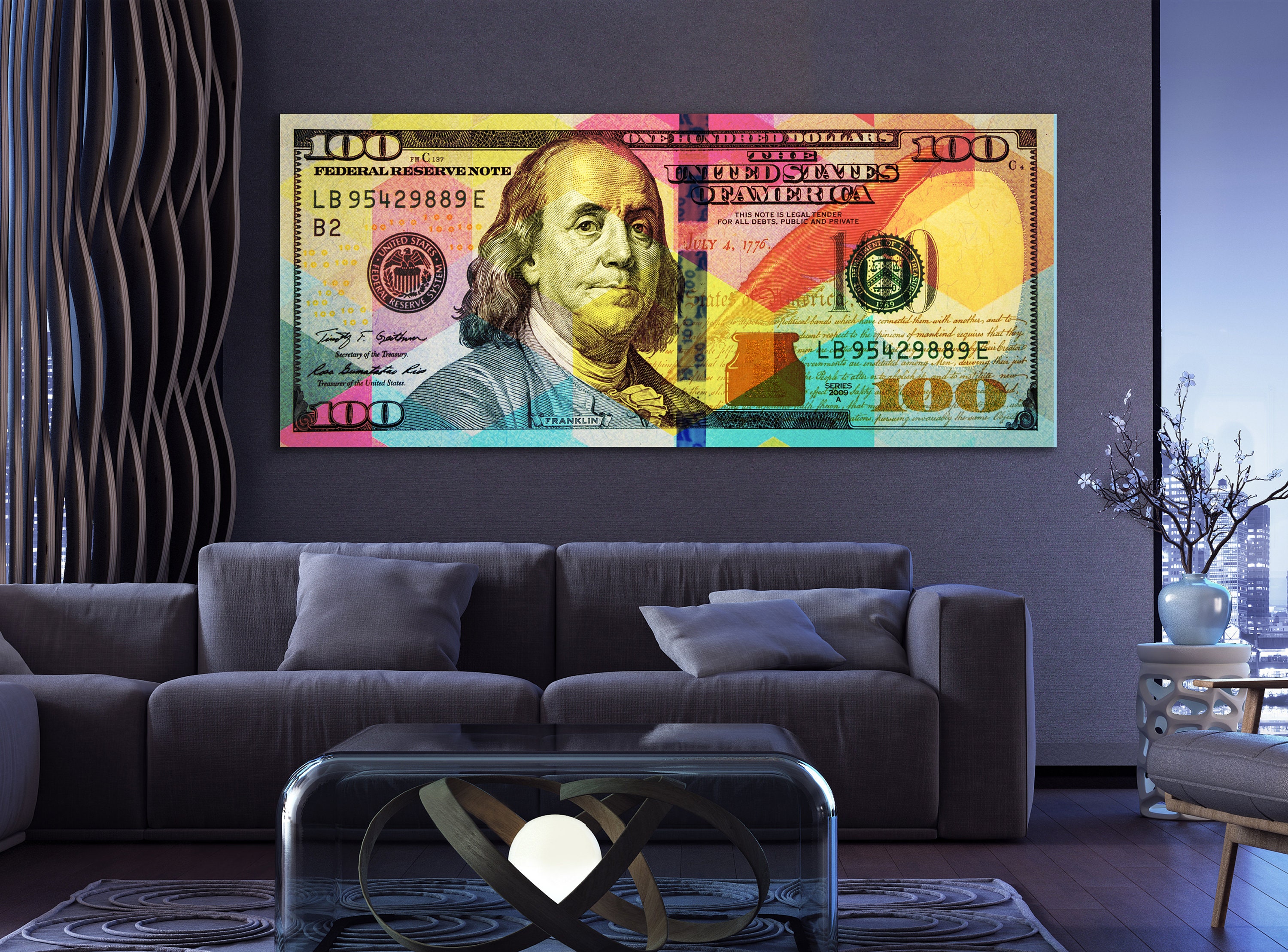Money Art 100 Dollar Bill Canvas Classic 100 Dollar Colorful Etsy