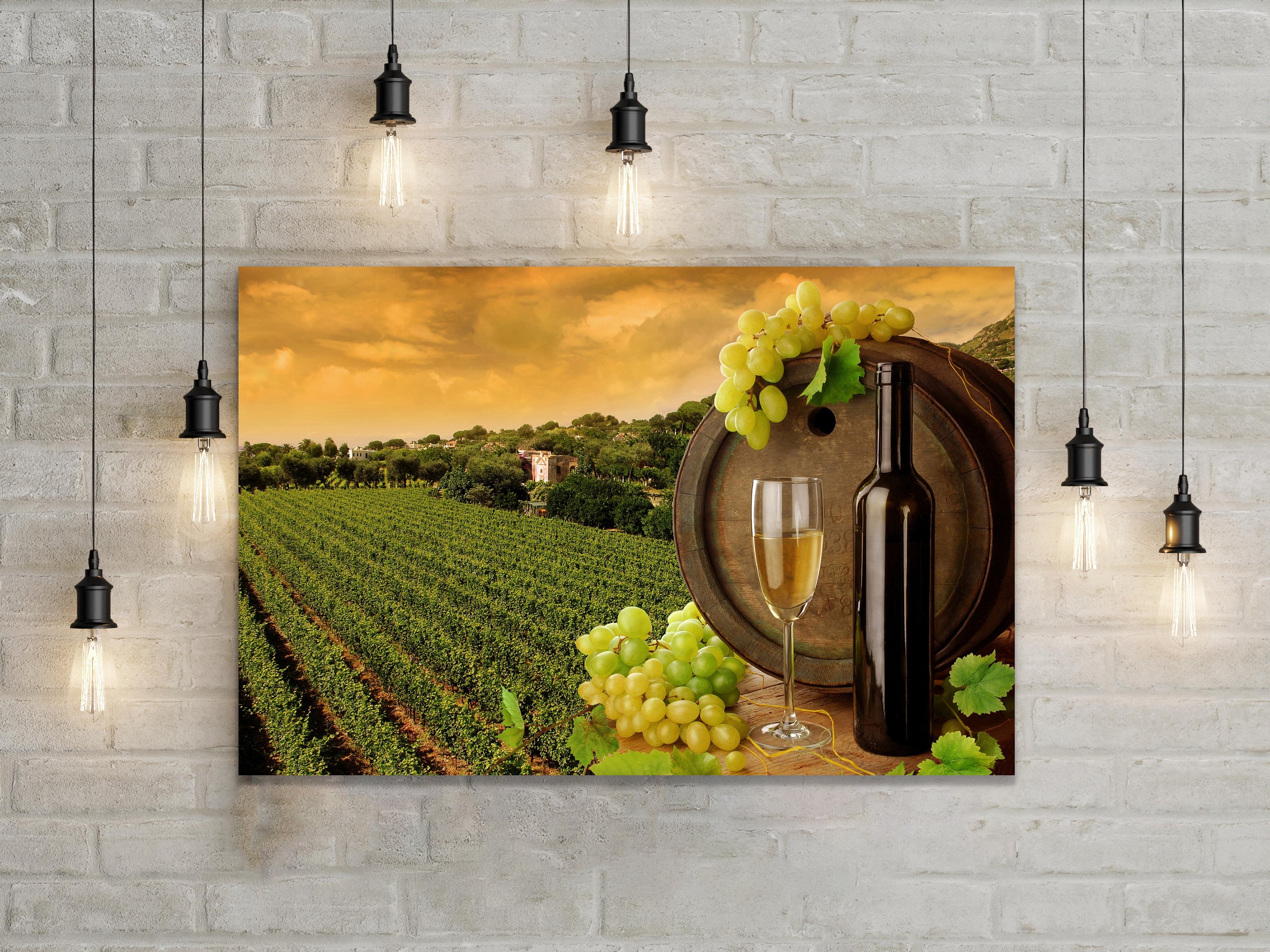 Wine on Vineyard Canvas Wall Art Cool Restaurant Café Concept Etsy