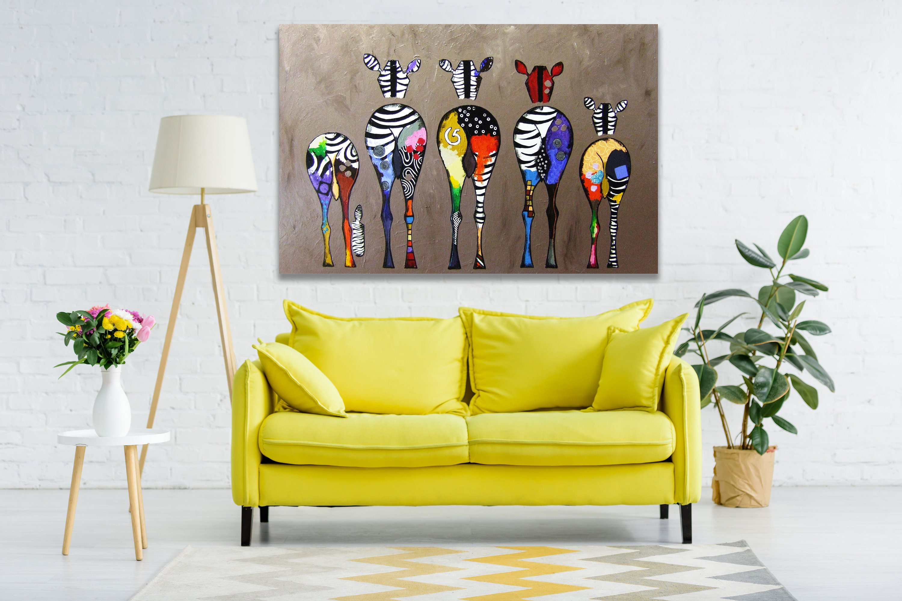 Rainbow Zebras BANKSY Classic Street Wall Design Painting Etsy