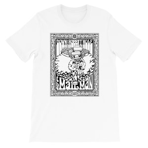 May include: Black and white illustration of a man carrying a bag of mail, with the text "Down the Rabbit Hole The Mail Man" in a decorative frame.