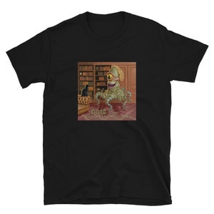 May include: Black t-shirt with a graphic of a green, one-eyed monster in a library setting. The text "Gorb in the Schizomatic Singuniverse" is printed below the monster.