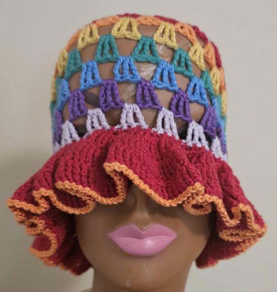 Rainbow Ruffle Brim Skull Cap - Etsy display picture 1