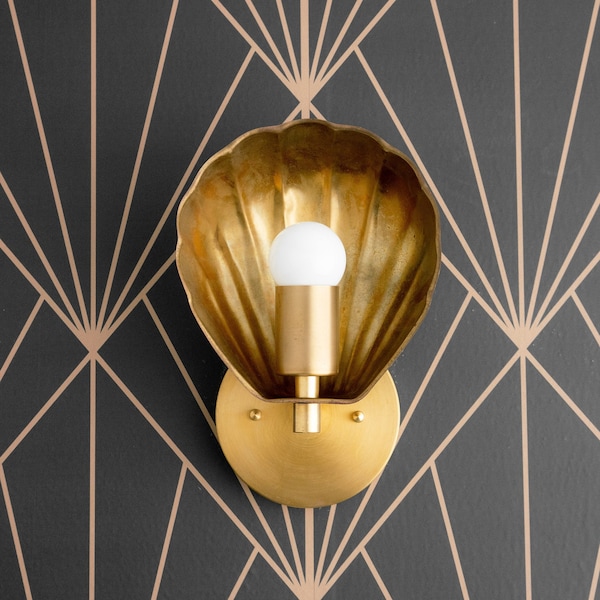 Art Deco - Scallop Shade - Wall Light - Deco Sconce - Sea Shell Light - Deco Brass Light - Brass Sconces - Raw Brass - Model No. 8270