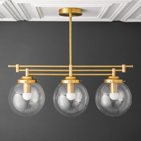 Pendant Chandelier - Art Deco - Globe Chandelier - Gold Ceiling Fixture - Brass - Dining Room Lighting - 1920s - Model No. 6515