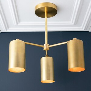 Raw Brass Chandelier - Can Lights - Art Deco Fixture - Ceiling Fixtures - 3 bulb - Accent Light - Dimmable - Chandelier - Model No. 3815