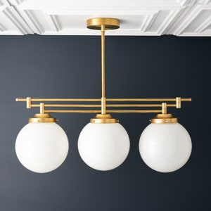 Globe Chandelier - White Globe - Art Deco Light - Gold Brass - Dining Room Fixture - Chandelier Light - Kitchen Lights - Model No. 1679