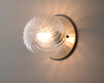 Sconce Light-Glass Wall Sconce-Swirl Glass Shade-Brass Wall Light - Model No. 7717