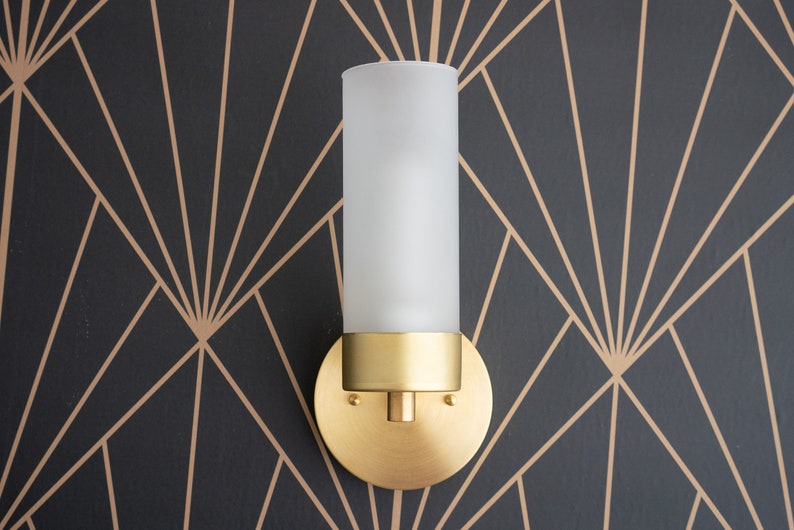 Glass Tube Wall Sconce Frosted Glass Light Brass Wall Etsy