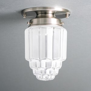 Modern Art Deco Skyscraper Shade Hallway Lighting Ceiling Light Light Fixture Model No. 8895 Brushed Nickel