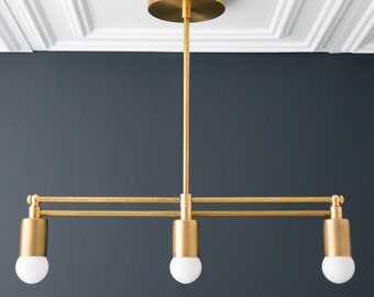 Brass Pendant Light - Minimalist - Chandeliers - Modern Chandelier - 3 Bulb - Art Deco Style - Unique Pendant Light - Model No. 6584