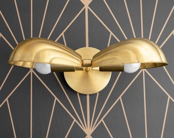 Shell Shade - Art Deco Vanity - Bathroom Lighting - Wall Lights - Brass Lighting - 2 Bulb Vanity - Raw Brass Light - Model No. 0212