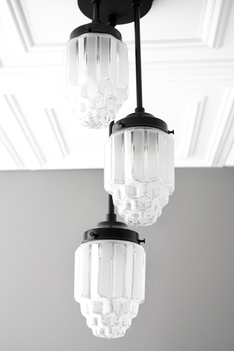 Hanging Lights - Frosted Glass - Skyscraper Shade - Art Deco Chandelier - Ceiling Lights - Unique Lighting - Model No. 7948 image 5