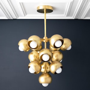 13 Brass Dome Chandelier - Modern Chandelier - Cluster Chandelier - Hanging Lights - Stairway Light - Unique Light - Model No. 3198