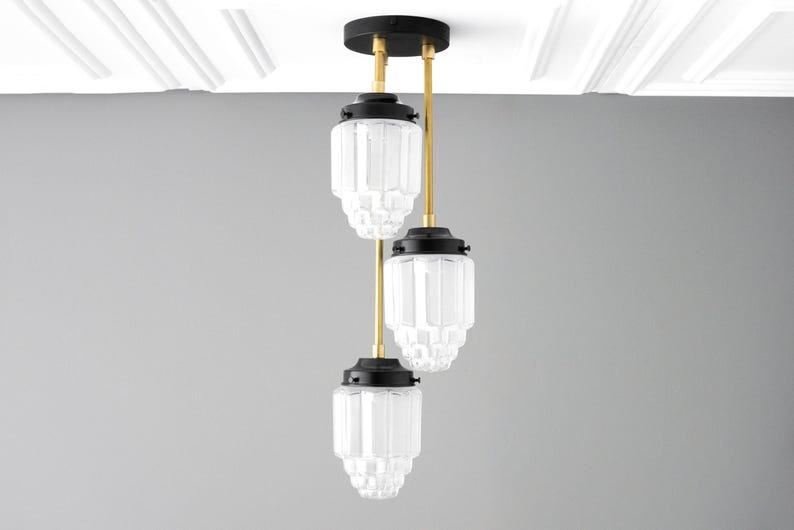 Hanging Lights - Frosted Glass - Skyscraper Shade - Art Deco Chandelier - Ceiling Lights - Unique Lighting - Model No. 7948 image 8