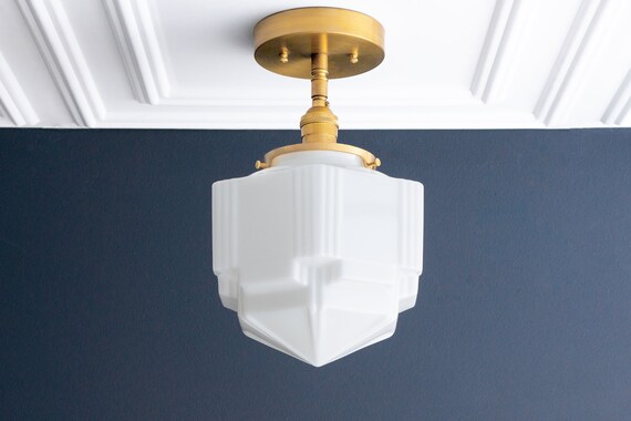 Skyscraper Shade Art Deco Style Semi flush Mount 1920s Lighting