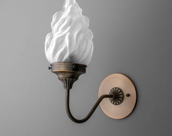 Sconce Light-Flame Glass Sconce-Vintage Wall Light-Antique Brass Sconce - Model No. 1024