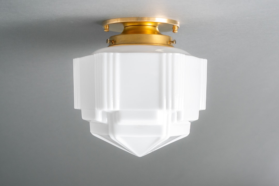 Art Deco Lighting 8.5in Milk Glass Shade Art Deco Flush Ceiling Light Lighting Model No. 1822 Etsy