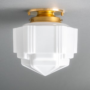 Art Deco Lighting 8.5in Milk Glass Shade Art Deco Flush Ceiling Light Lighting Model No. 1822 image 1