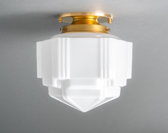 Art Deco Lighting - 8.5in Milk Glass Shade - Art Deco - Flush Ceiling Light - Lighting - Model No. 1822