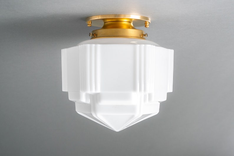 Art Deco Lighting 8.5in Milk Glass Shade Art Deco Flush Ceiling Light Lighting Model No. 1822 image 1