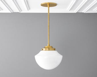 8-1/2in Opal Glass Half Ball Shade - Pendant Light - Art Deco Lighting - Pendant Lamp - Made in USA - Model No. 3338