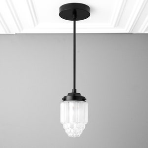 Pendant Light Art Deco Skyscraper Shade Hanging Light Art Deco Shade Kitchen Lights Frosted Glass Model No. 5492 Black