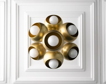 7 Brass Ball Light - Unique Lighting - Brass Chandelier - Cluster Light - Cluster Chandelier - Art Deco Lighting - Model No. 6889