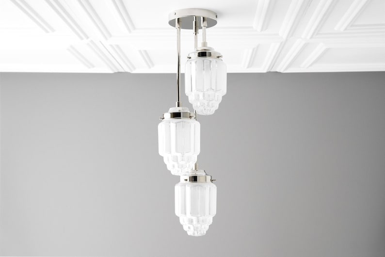 Hanging Lights - Frosted Glass - Skyscraper Shade - Art Deco Chandelier - Ceiling Lights - Unique Lighting - Model No. 7948 image 9