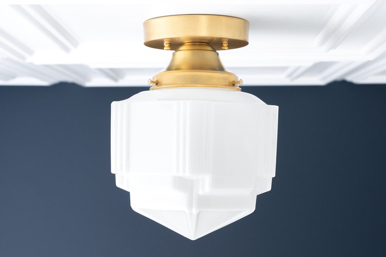 Flush Mount Light Art Deco Ceiling Lighting Opal Brass Skyser Fixture