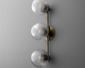 Sconce Light-Ribbed Glass-Brass Sconce-Wall Sconce - Model No. 1108