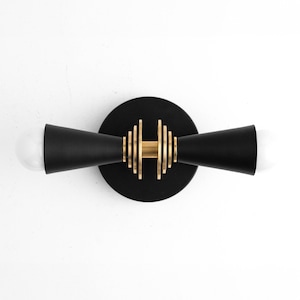 Vanity Light - Modern Art Deco - Wall Sconce - Bathroom Lights - Brass Black Vanity - Steampunk Lamp - Mid Century Sconce - Model No. 9830 image 1