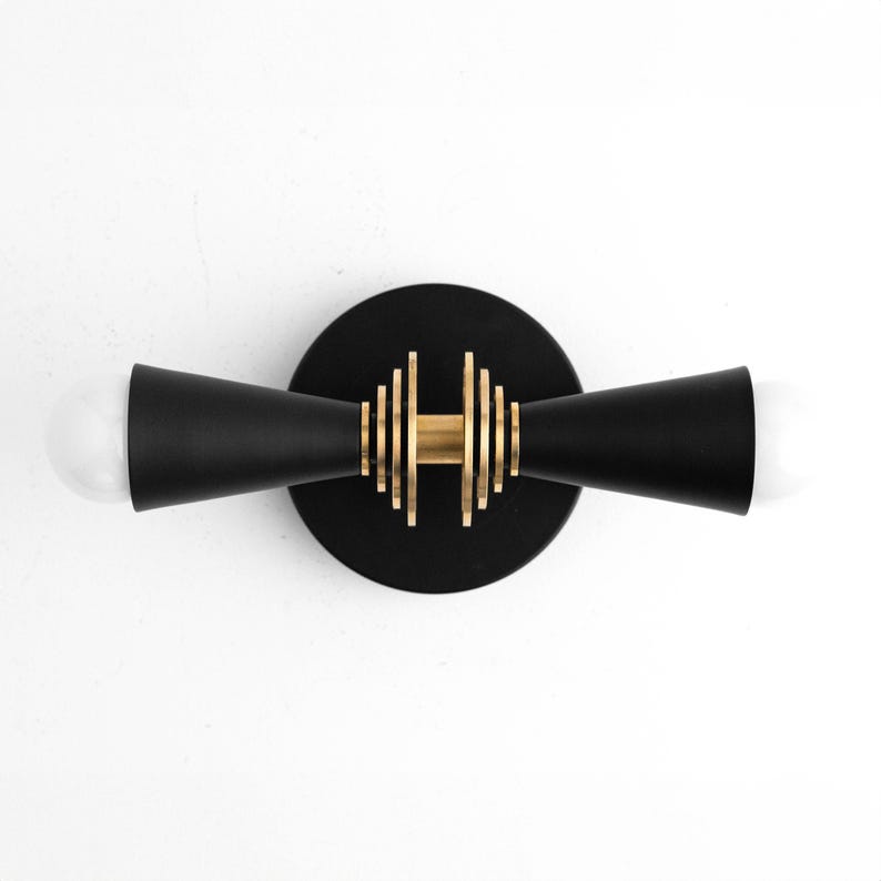 Vanity Light - Modern Art Deco - Wall Sconce - Bathroom Lights - Brass Black Vanity - Steampunk Lamp - Mid Century Sconce - Model No. 9830 image 1