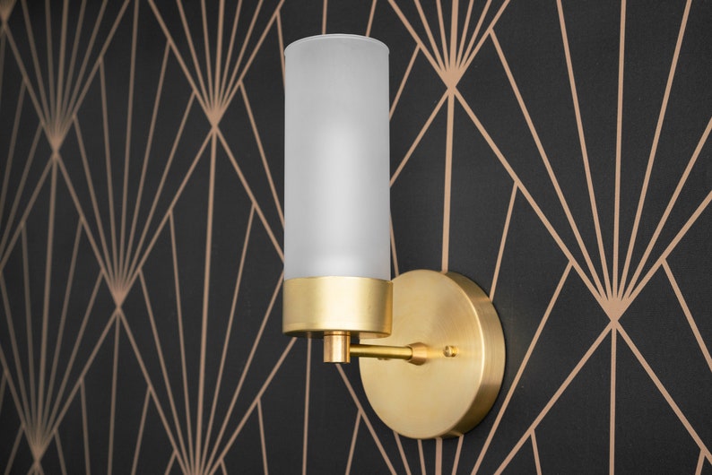 Glass Tube Wall Sconce Frosted Glass Light Brass Wall Etsy