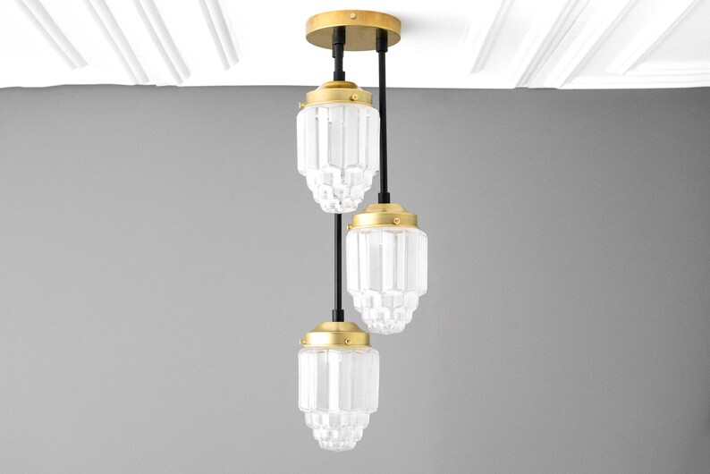 Hanging Lights - Frosted Glass - Skyscraper Shade - Art Deco Chandelier - Ceiling Lights - Unique Lighting - Model No. 7948 image 7