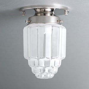 Modern Art Deco Skyscraper Shade Hallway Lighting Ceiling Light Light Fixture Model No. 8895 Polished Nickel