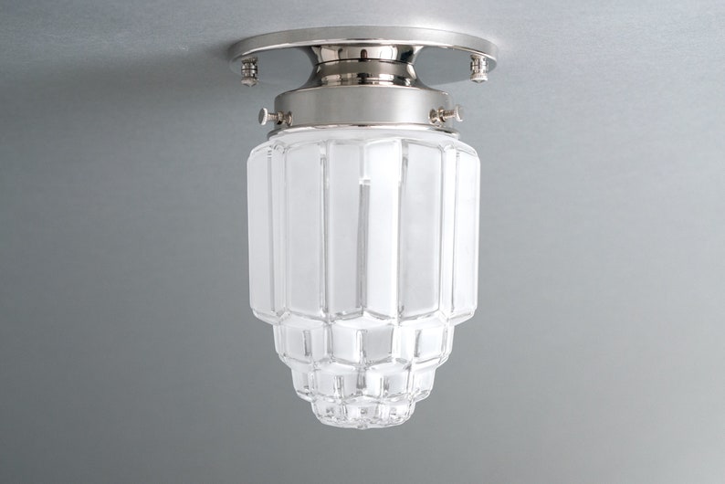 Modern Art Deco Skyscraper Shade Hallway Lighting Ceiling Light Light Fixture Model No. 8895 Polished Nickel