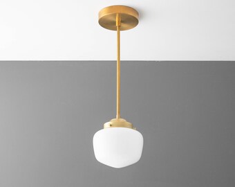 schoolhouse desks Schoolhouse Pendant - Small Schoolhouse Shade - Brass Pendant - Opal Schoolhouse Pendant - pendant Lighting - Model No. 0245