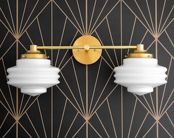Art Déco - Lámpara de espejo - Lámpara de tocador de latón - Baño Art Déco - Lámpara Art Déco moderna - Diseño moderno aerodinámico - Accesorios de tocador - Modelo n.° 9479