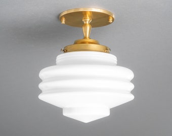 Ribbed Globe Ceiling Light - Semi-Flush Light - Art Deco Light - Bathroom Light - Model No. 0520