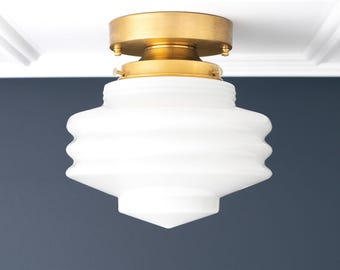 Art Deco - Ceiling Light - Flush Mount Light - Decorative Ribbed Shade Light - Globe Ceiling Light - Model No. 2092