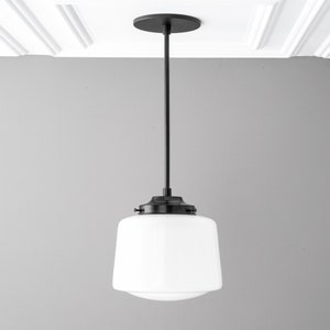 8in Opal Glass Drum Shade - Glass Pendant Light - Art Deco Lamp - Modern Lighting - Model No. 6190