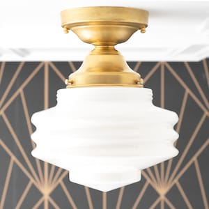 Opal Ceiling Light - Semi Flush Light - Retro Light Fixture - Textured Globe - Brass Ceiling Lamp - Model No. 7510