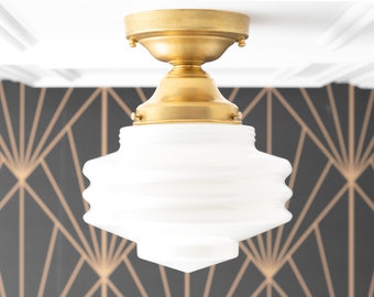Opal Ceiling Light - Semi Flush Light - Retro Light Fixture - Textured Globe - Brass Ceiling Lamp - Model No. 7510