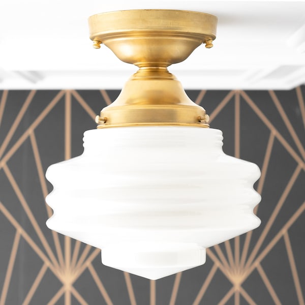 Opal Ceiling Light - Semi Flush Light - Retro Light Fixture - Textured Globe - Brass Ceiling Lamp - Model No. 7510