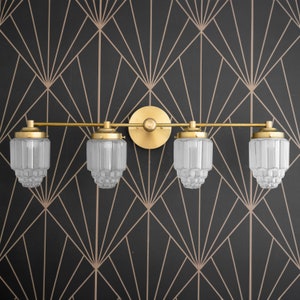 Art Deco Vanity - Wide Vanity Light - 4 Bulb Vanity - Bathroom Lighting - Brass Vanity Fixture - Raw Brass - Deco Bathroom - Model No. 1082