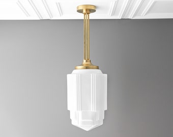 Art Deco - Pendant Light - Large Shade - Opal Glass - Art Deco Lighting - 1920's - Hanging Light - Skyscraper - Model No. 0262